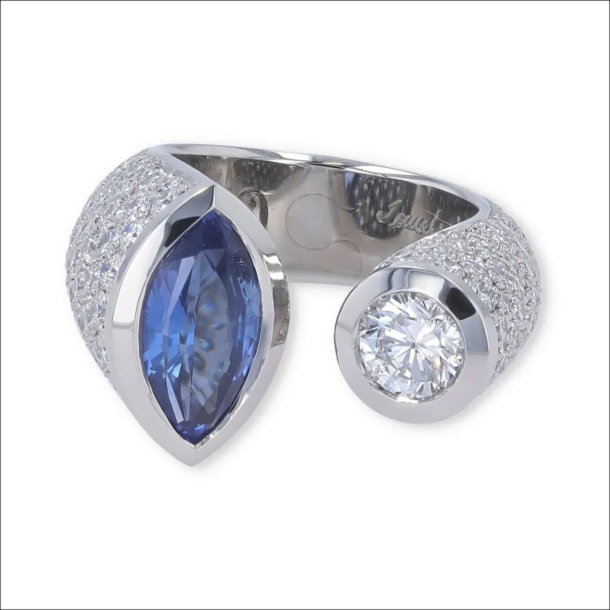 50th Anniversary Marquise Sapphire and Diamond Kissing Ring Platinum - Temporarily Unavailable