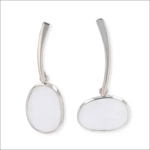Asymmetrical Rose Cut Moonstone Forged Dangle Earrings 14KW