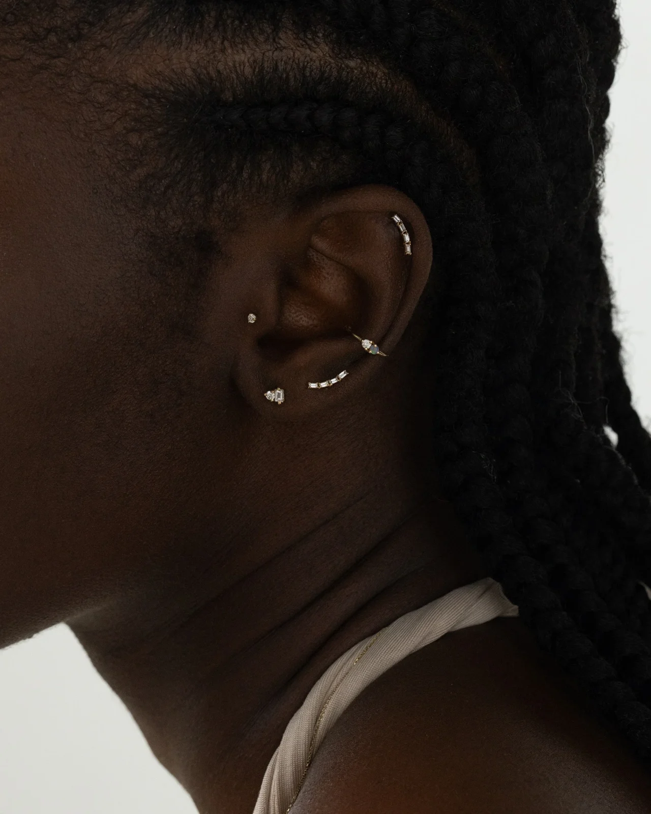 Baguette Cut Diamond Arc Flat Back Earring - Image 2