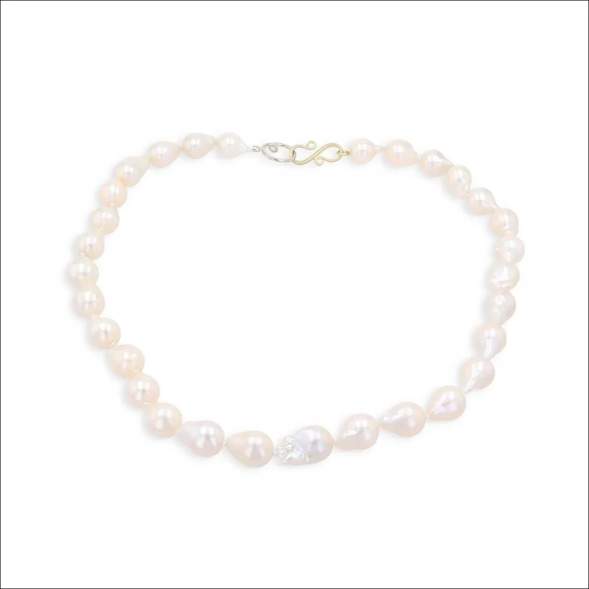 Baroque Light Peachy Cream Chinese Freshwater Pearl Strand Necklace 14KW 18KY 18" - Image 2