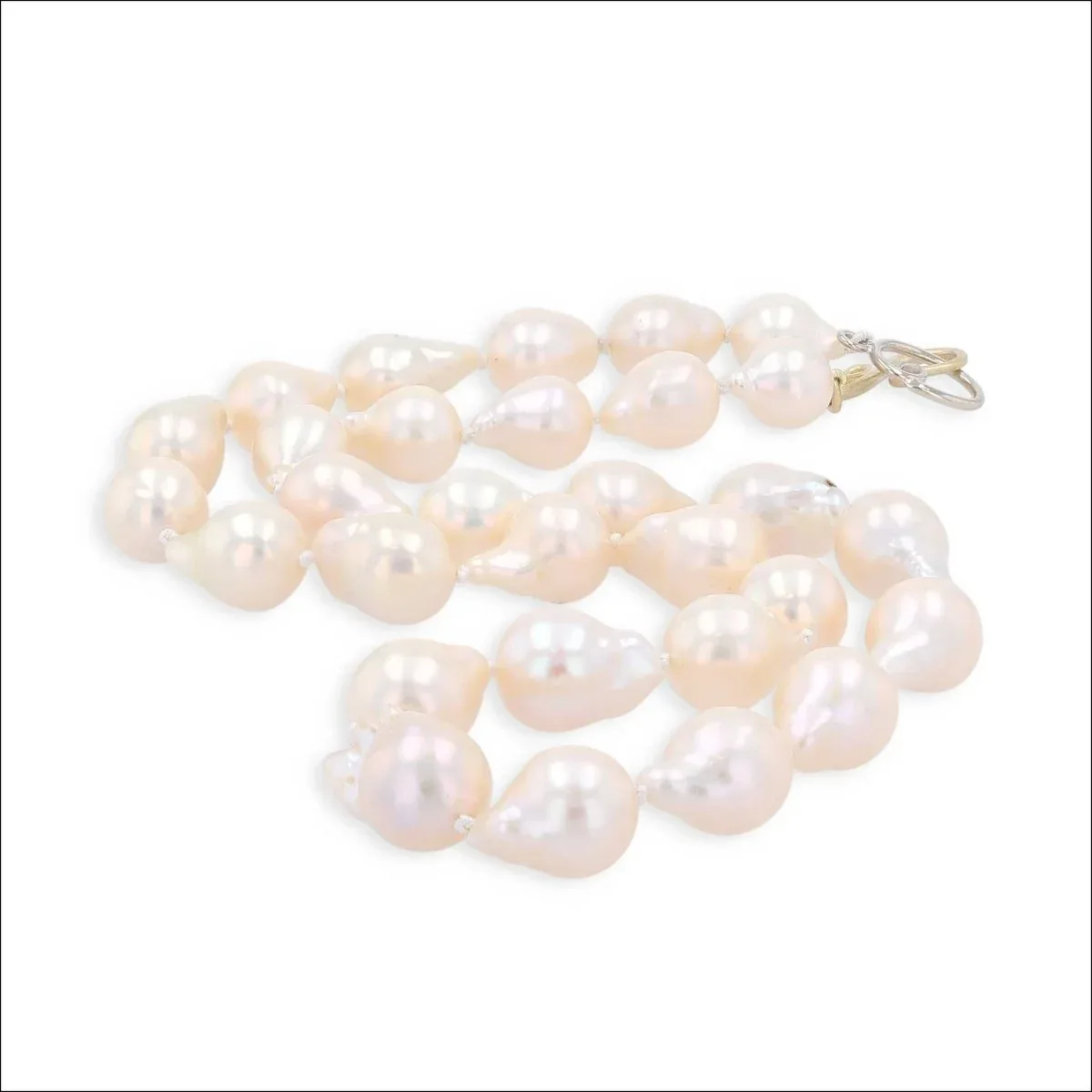 Baroque Light Peachy Cream Chinese Freshwater Pearl Strand Necklace 14KW 18KY 18"