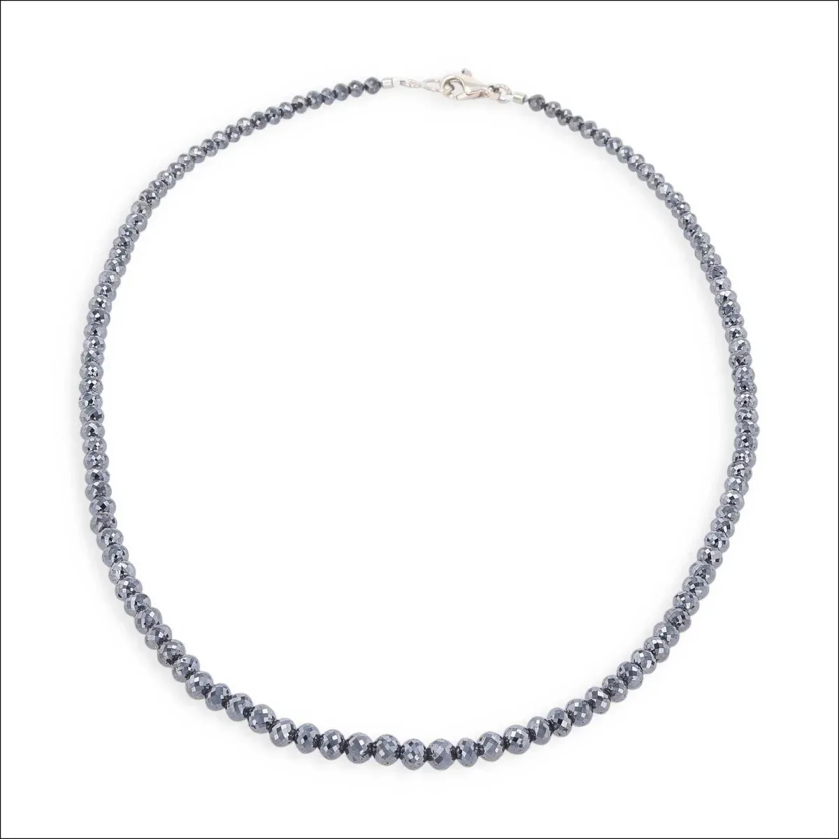 Black Diamond Bead Strand Necklace 14KW 16" 51.18cttw