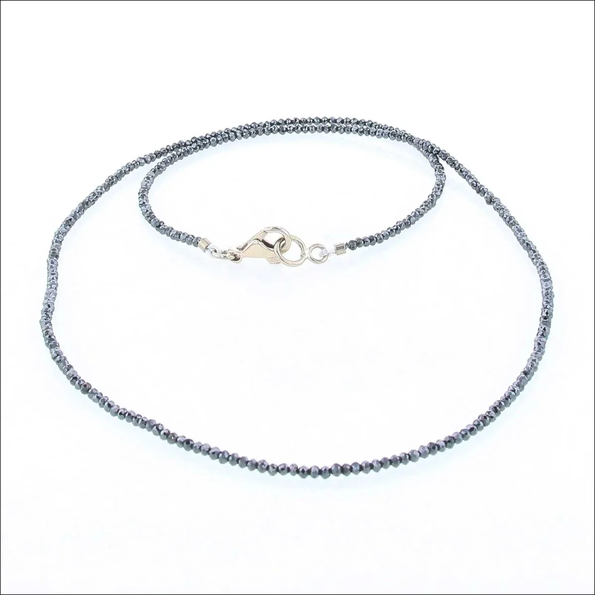 Black Diamond Bead Strand Necklace 14KW 18" 12.3cttw