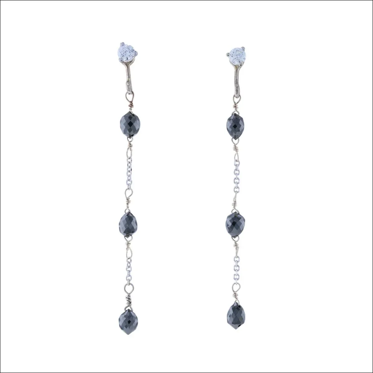 Black Diamond Briolette Earring Jackets 18KW (Consignment) - Image 2