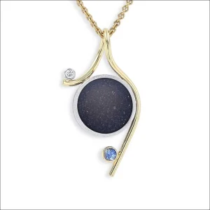 Black Druze Sapphire Diamond Pendant Sterling Silver 18KY