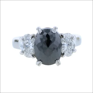 Black Rose Cut Oval and White Oval Diamond Ring Platinum (Consignment)