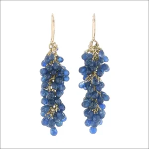 Blue Sapphire Briolette Grape Cluster Earrings 18KY (Consignment)