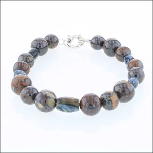Boulder Opal and Petersite Bead Bracelet Sterling Silver 9"