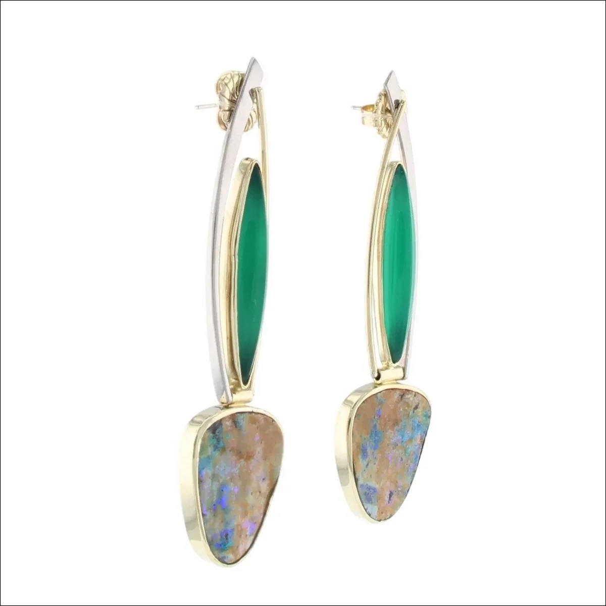 Boulder Opal Chalcedony Swinging Earrings 18KY 18KW (Consignment) - Image 2