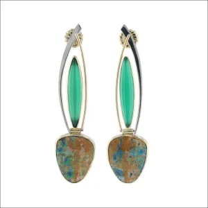 Boulder Opal Chalcedony Swinging Earrings 18KY 18KW (Consignment)