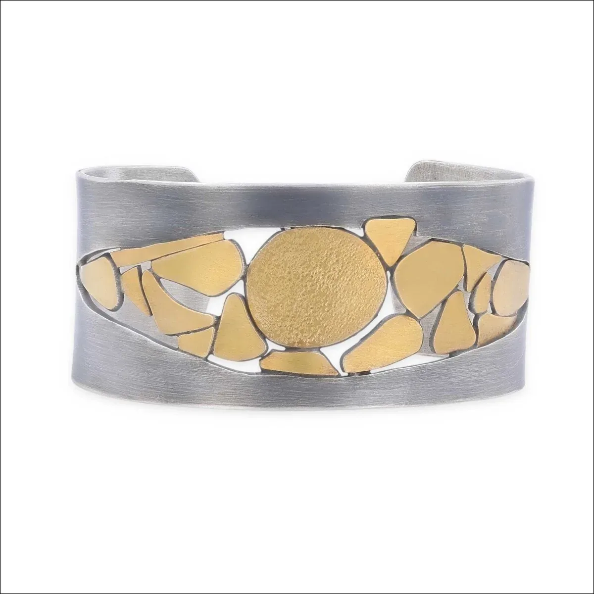 Cobble Stone Themed Cuff Bracelet Sterling Silver 22KY/Sterling Silver Bimetal