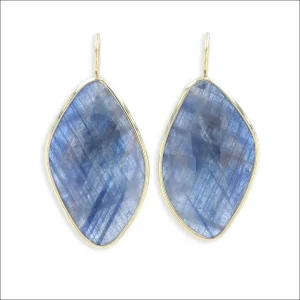 Color Banded Blue Rose Cut Sapphire Dangle Earrings 18KY