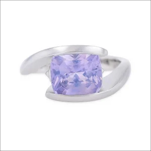 Cushion Cut Lavender Sapphire and Diamond Bypass Ring Platinum