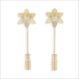 Daffodil Diamond Earrings with Stoppers 18KY