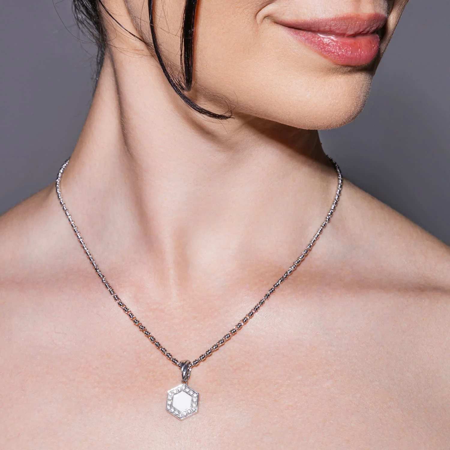 Deco Pendant in Silver With Green, White & Pavé - Image 2