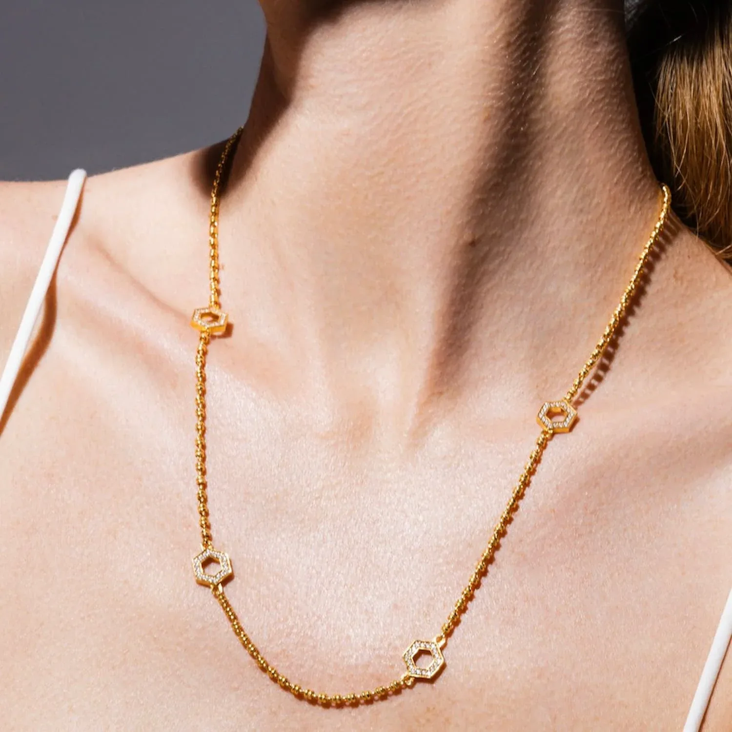 Deco Statement Necklace in Gold With Pavé - Image 2