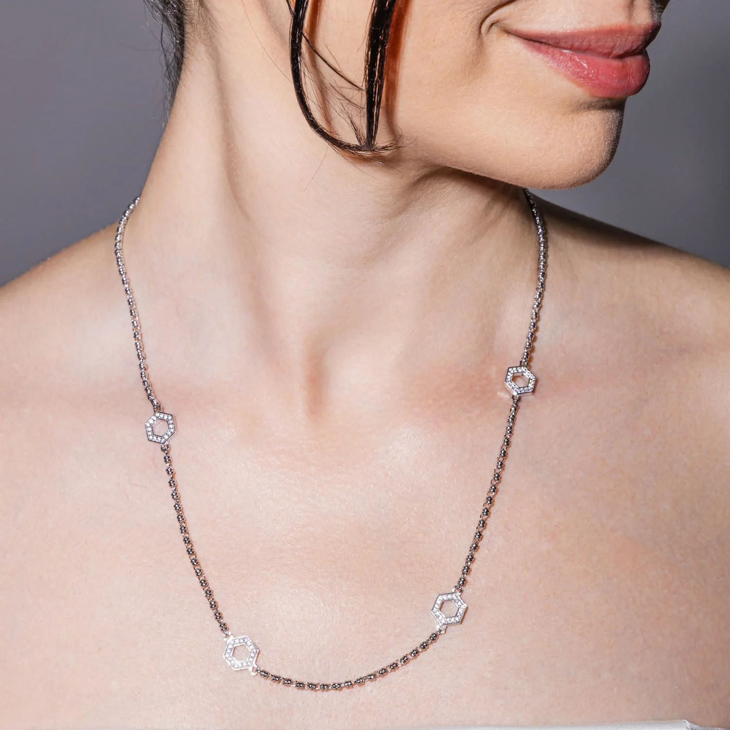 Deco Statement Necklace in Silver With Pavé - Image 2