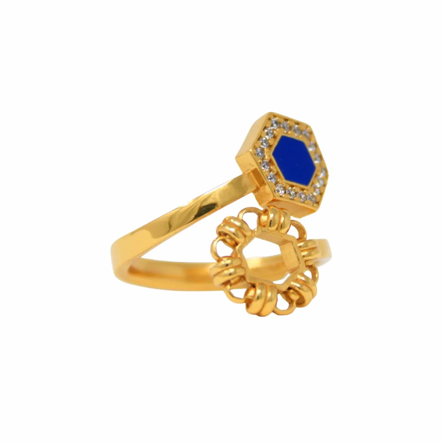 Deco Statement Ring in Gold With Blue & Pavé - Image 2