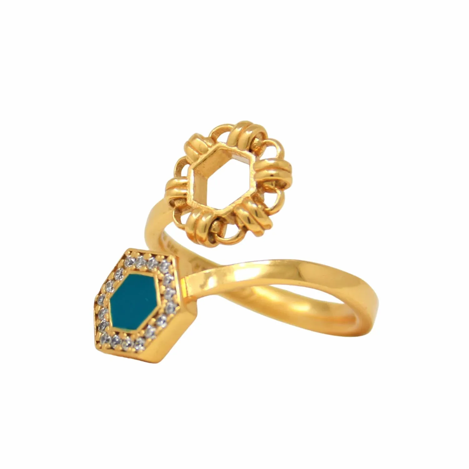 Deco Statement Ring in Gold With Green & Pavé - Image 2