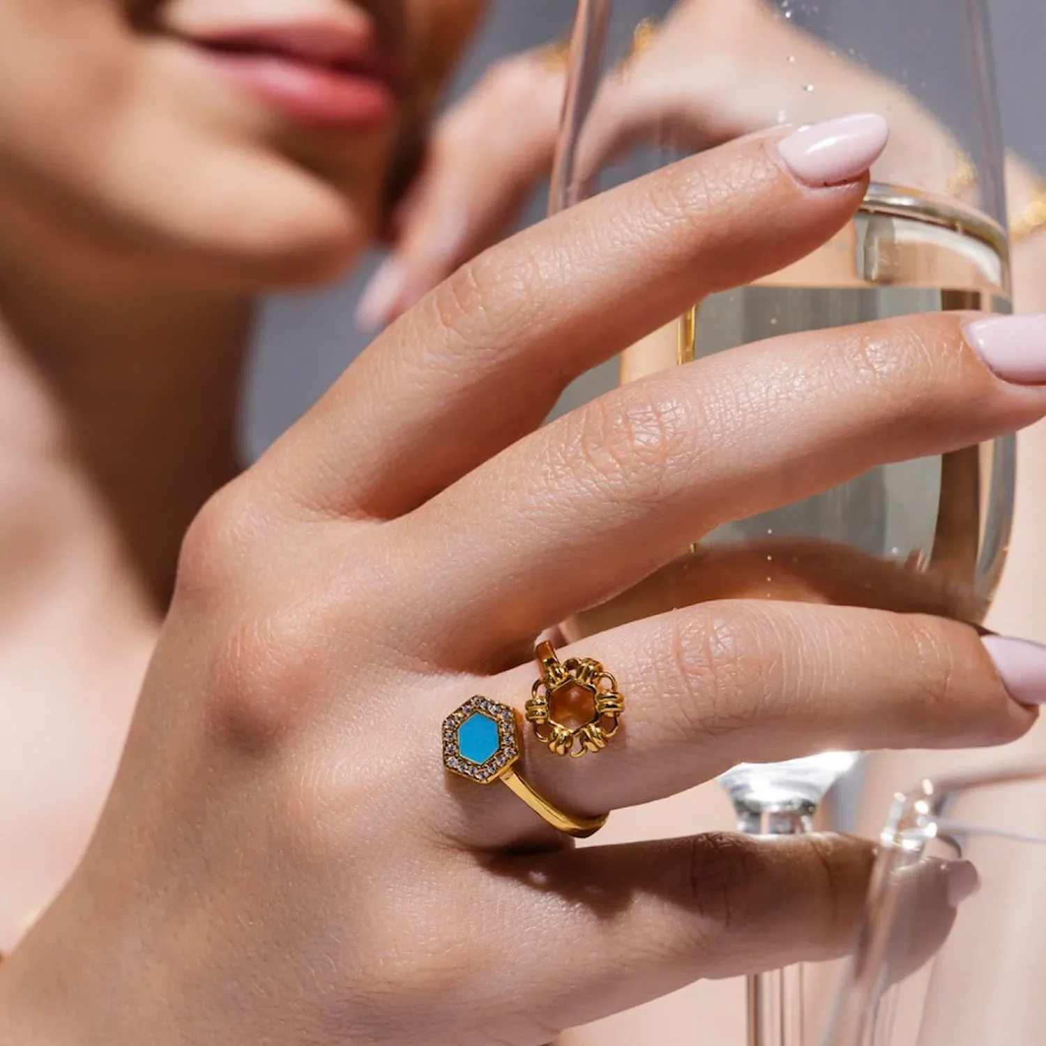 Deco Statement Ring in Gold With Turquoise & Pavé