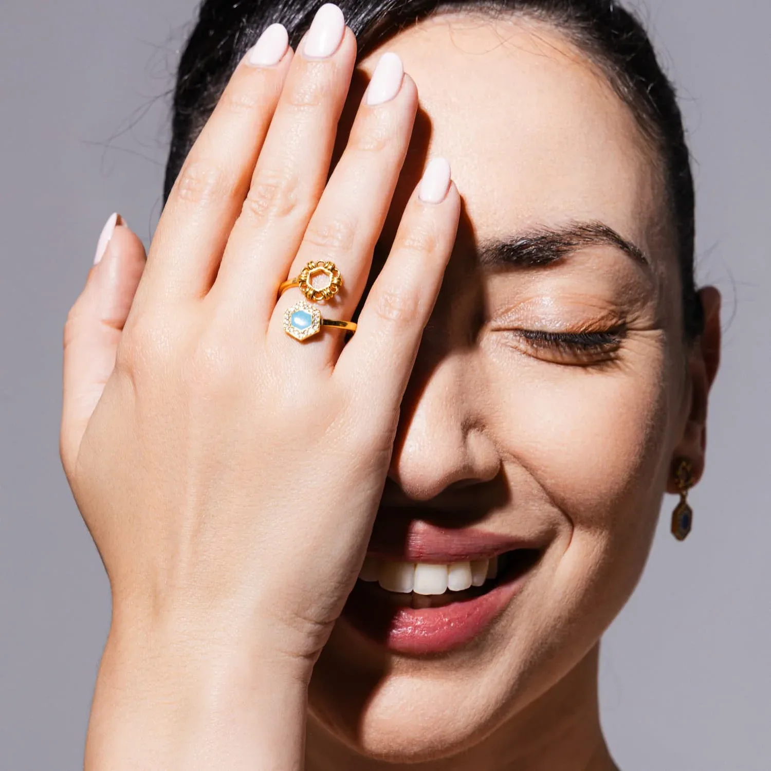 Deco Statement Ring in Gold With Turquoise & Pavé - Image 2