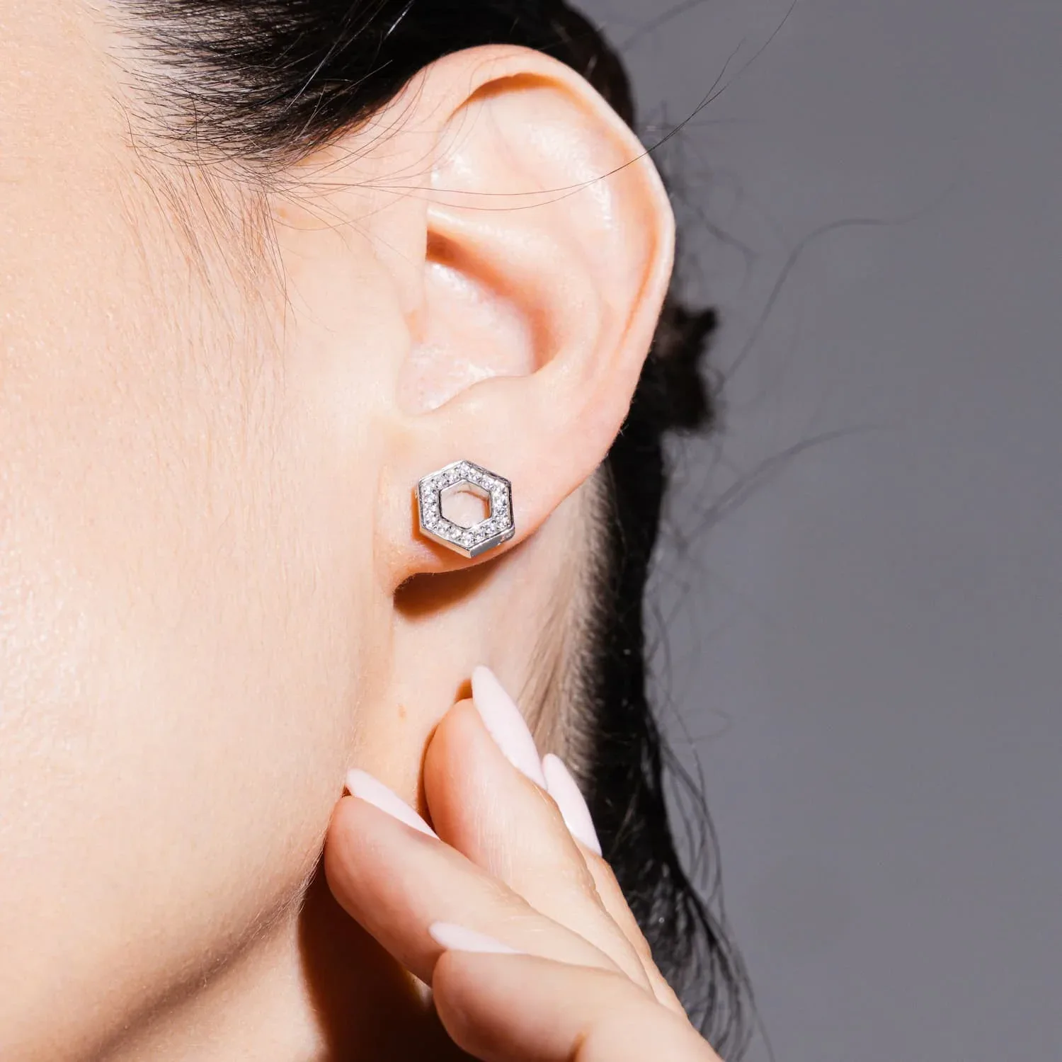 Deco Stud Earrings in Silver With Pavé