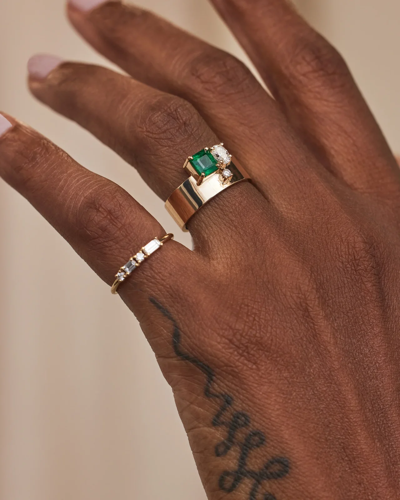 Diamond and Emerald Bricolage Ring No. 19 - Image 2
