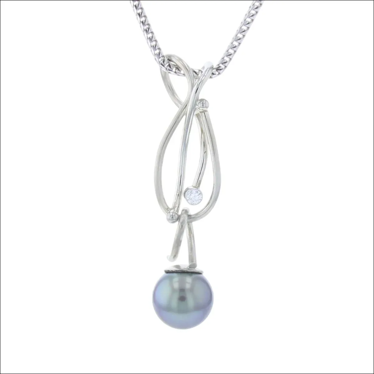 Diamond Pendant with Interchangeable Pearl Drops 18KW (Consignment) - Image 2