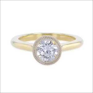 Double Milgrain Floating Bezel Engagement Ring 14KW 18KY