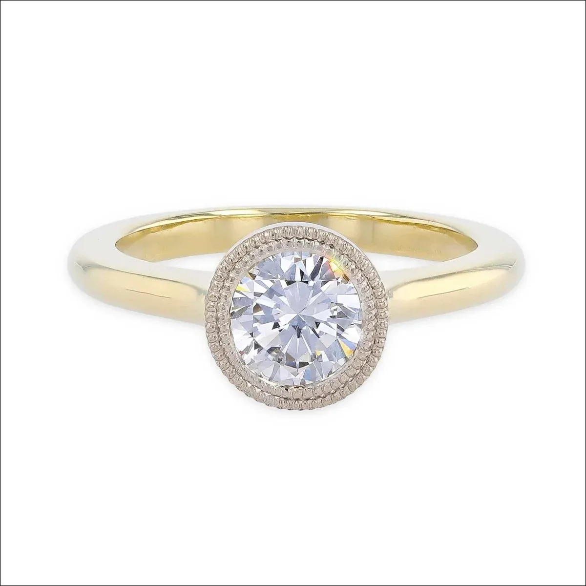 Double Milgrain Floating Bezel Engagement Ring 14KW 18KY
