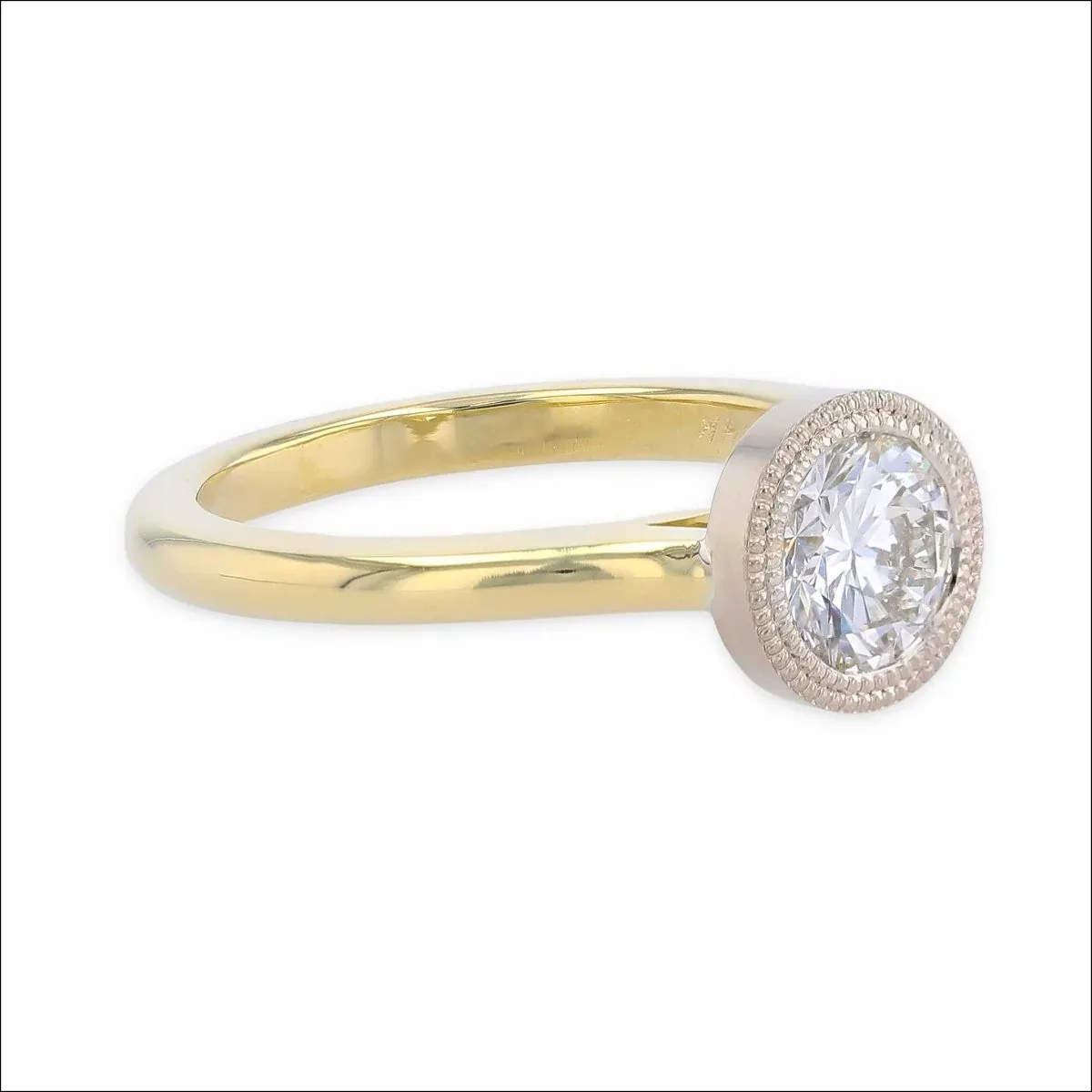 Double Milgrain Floating Bezel Engagement Ring 14KW 18KY - Image 2