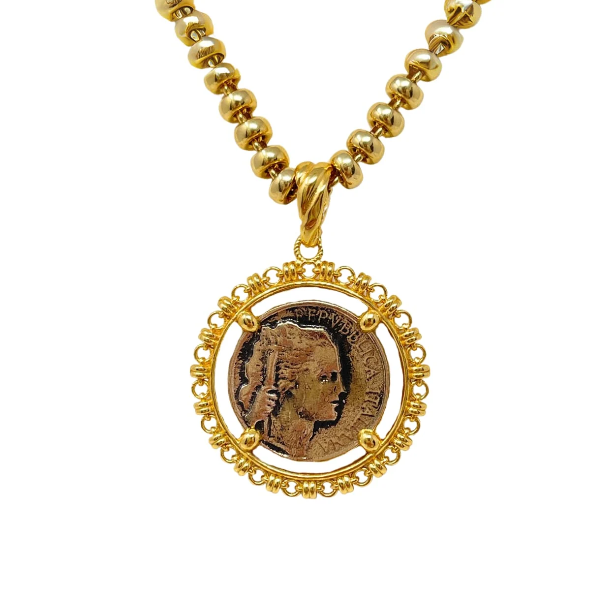 Filary Pendant in Gold with Grapes Coin in Antique Bronze - Image 2