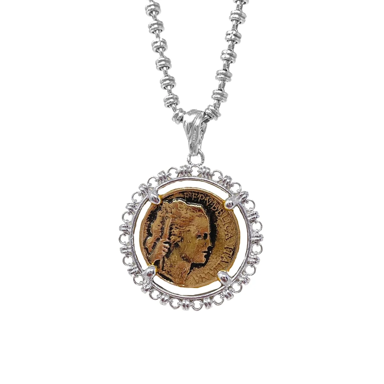 Filary Pendant in Silver with Grapes Coin in Antique Bronze - Image 2