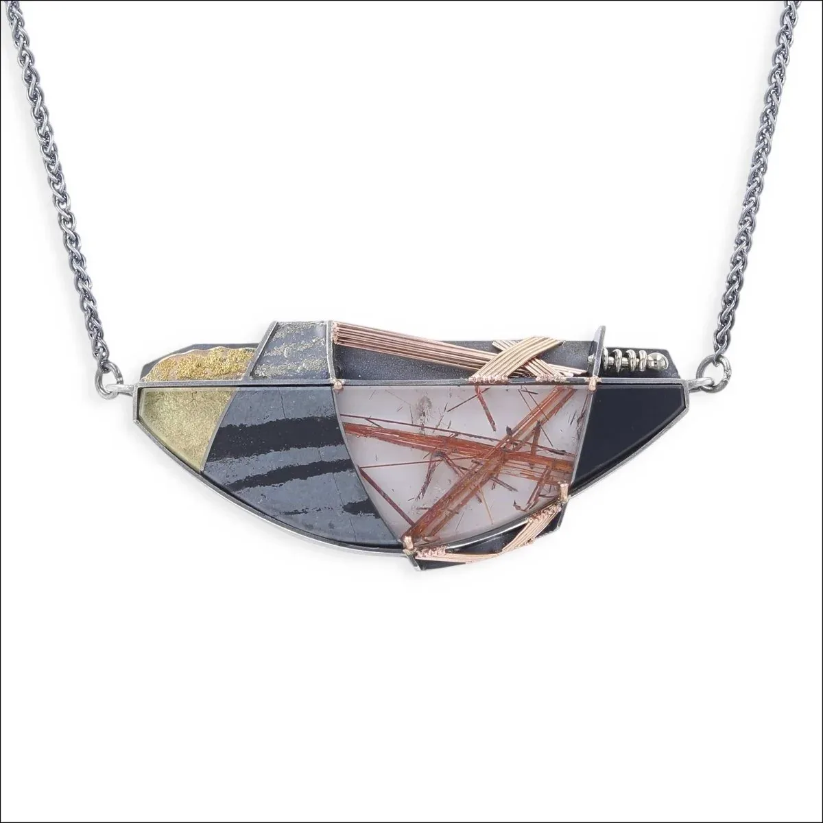 "Fragment" Composite Gemstone Necklace 14KY 14KW 14K Rose Sterling Silver