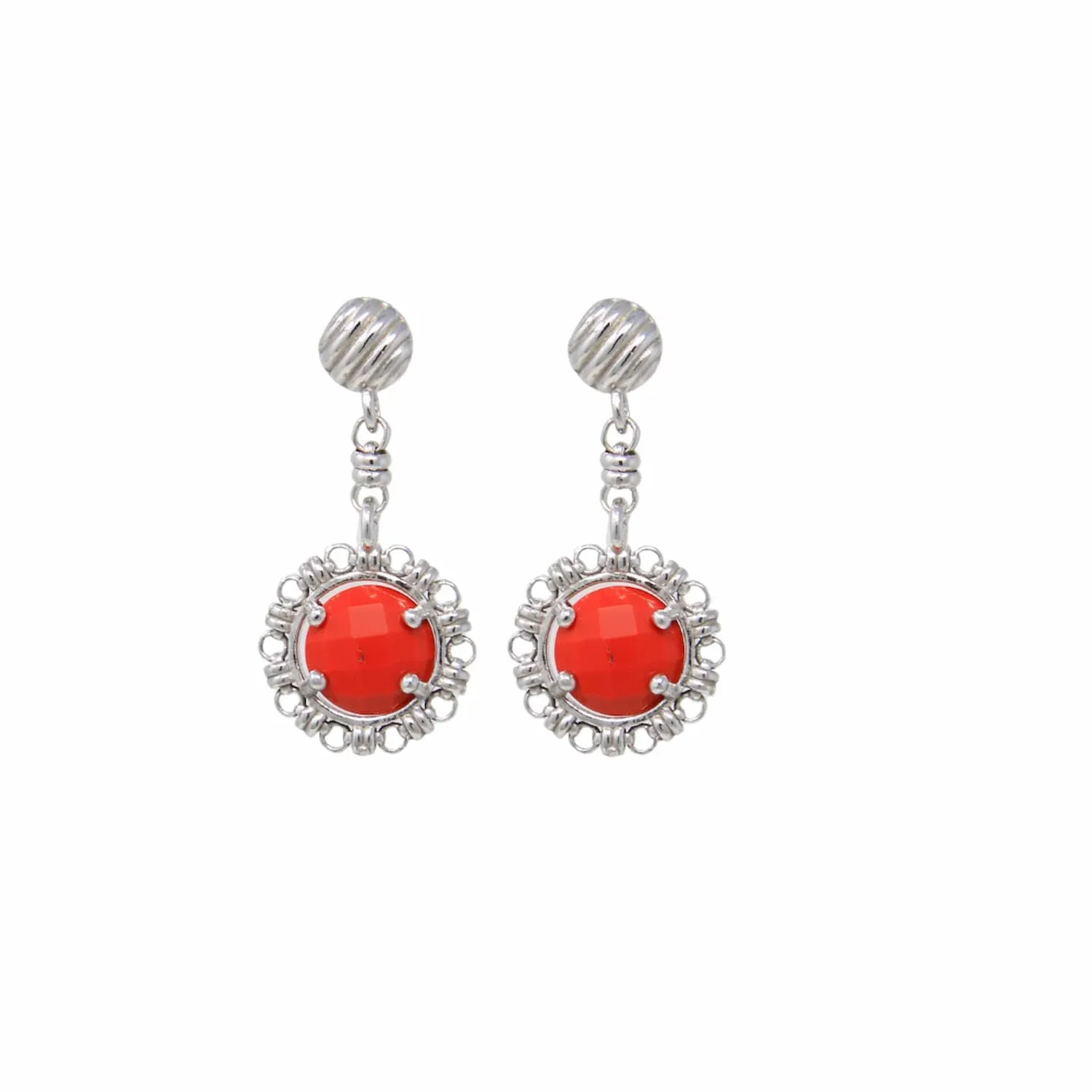 Gemma Earrings in Silver with Coral - Image 2