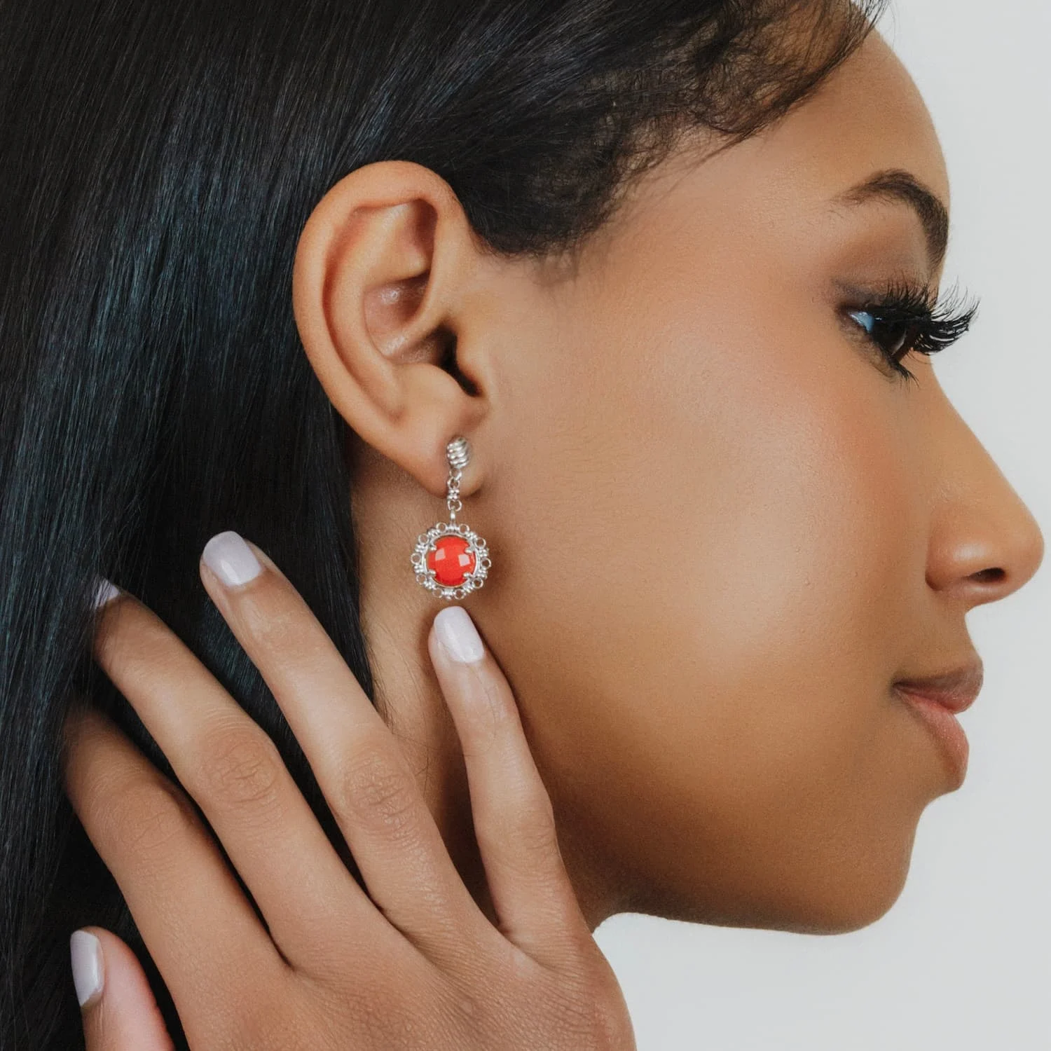 Gemma Earrings in Silver with Coral