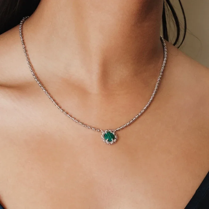 Gemma Necklace in Silver with Malachite - Image 2