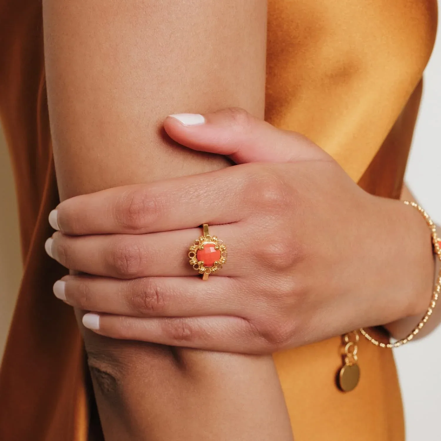 Gemma Ring in Gold with Coral