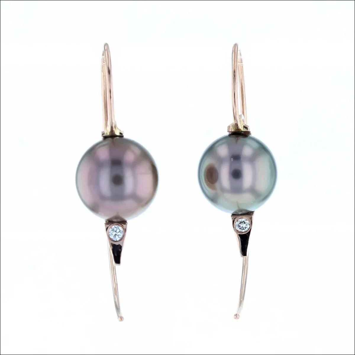 Gray Tahitian Pearl Curved Matrix Wire Earrings 14K Rose - Image 2