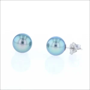 Gray Tahitian Pearl Stud Earrings 14KW (Consignment)