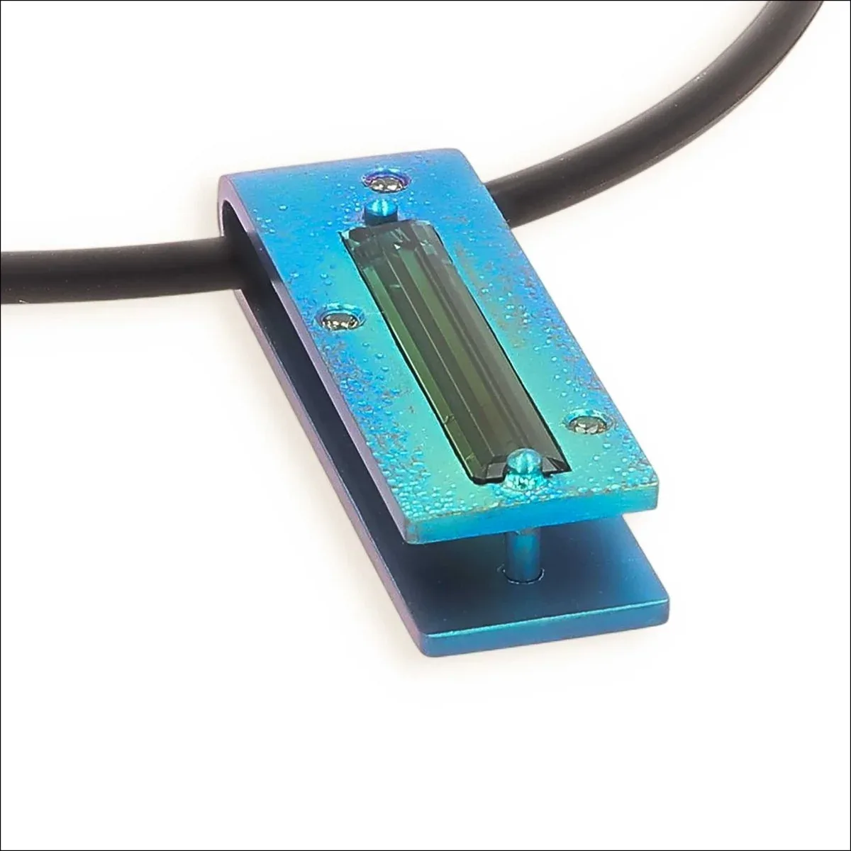 Green Tourmaline Yellow Sapphire Color Shift Anodized Niobium Foldover Pendant - Image 2