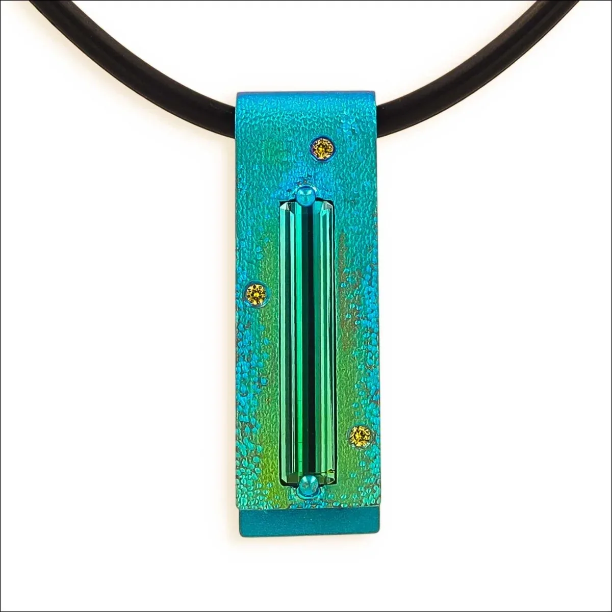 Green Tourmaline Yellow Sapphire Color Shift Anodized Niobium Foldover Pendant
