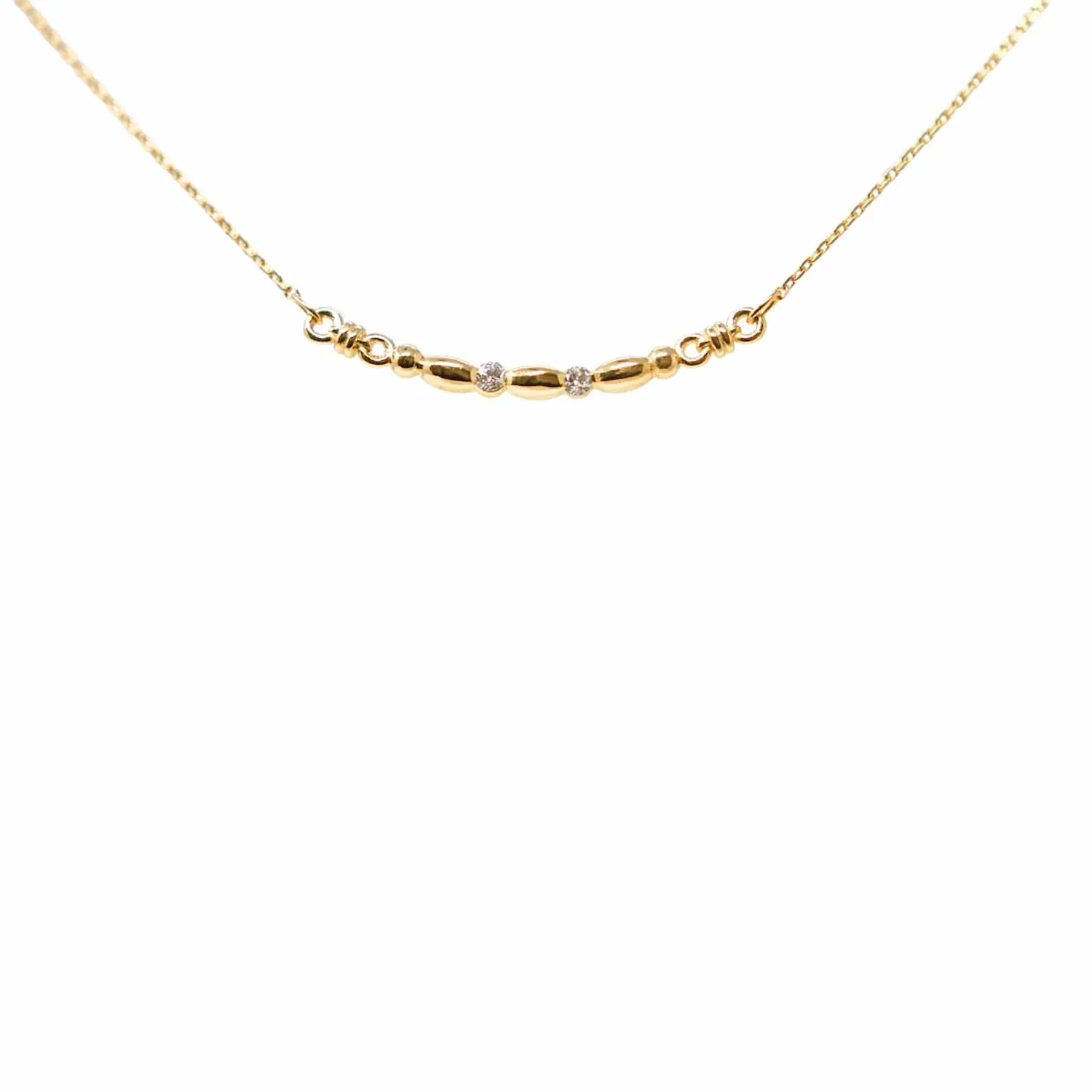 Half Moon Whisper Necklace in 14k Yellow Gold with Diamond Stations - Image 2