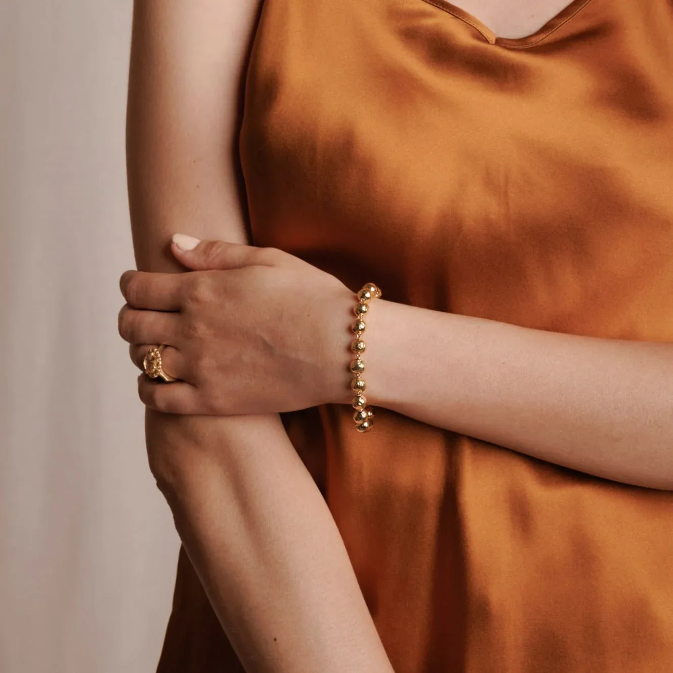 Hammered Beads Bracelet in Gold - Image 2