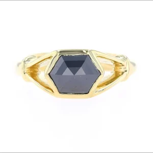 Hexagonal Rose Cut Black Diamond Split Shank Ring 18KY (Consignment)