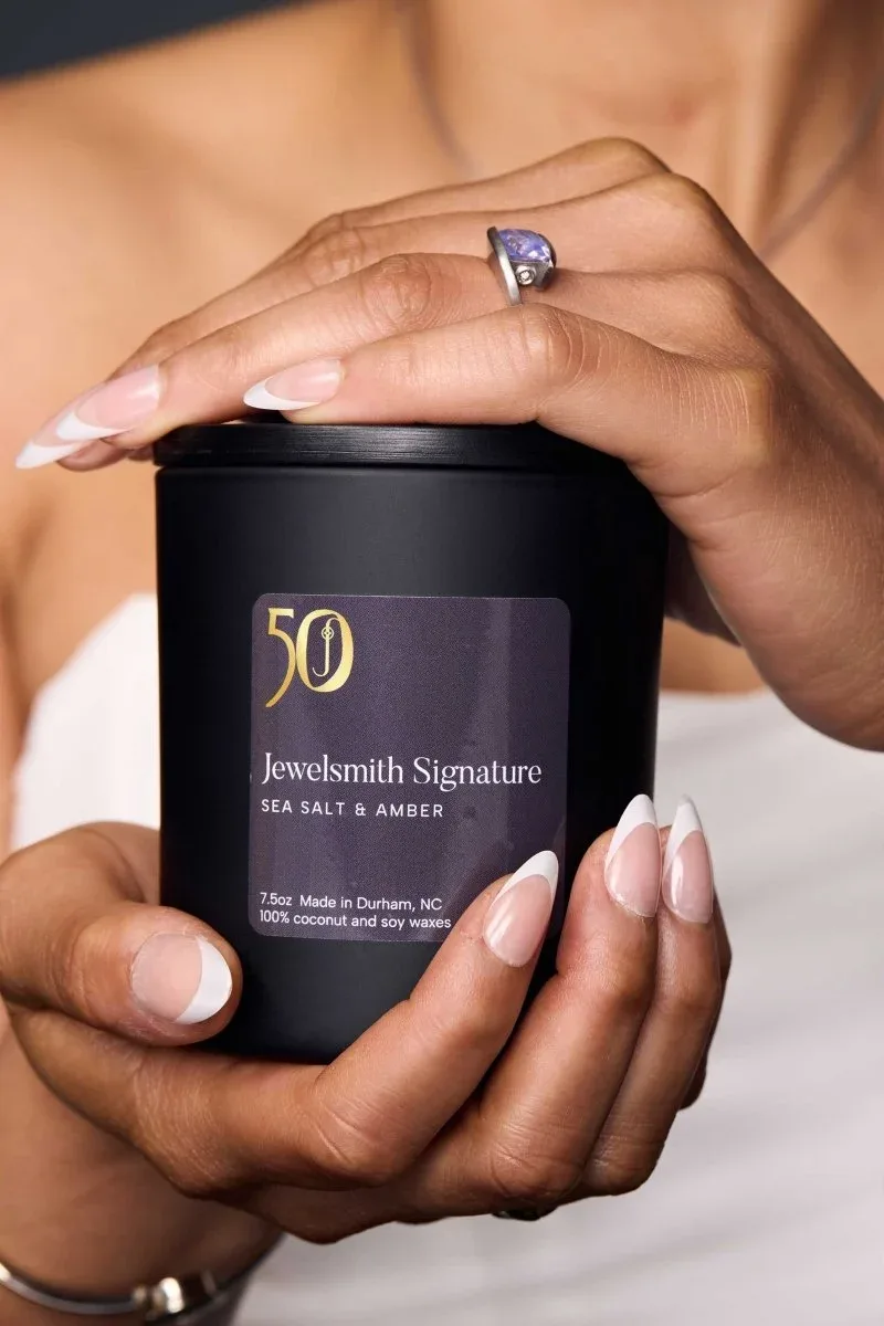 Jewelsmith Signature Sea Salt and Amber 50th Anniversary Candle by Bright Black