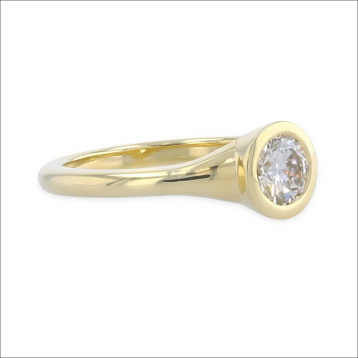 Ladyslipper Flared Shank Diamond Bezel Engagement Ring 18KY - Image 2