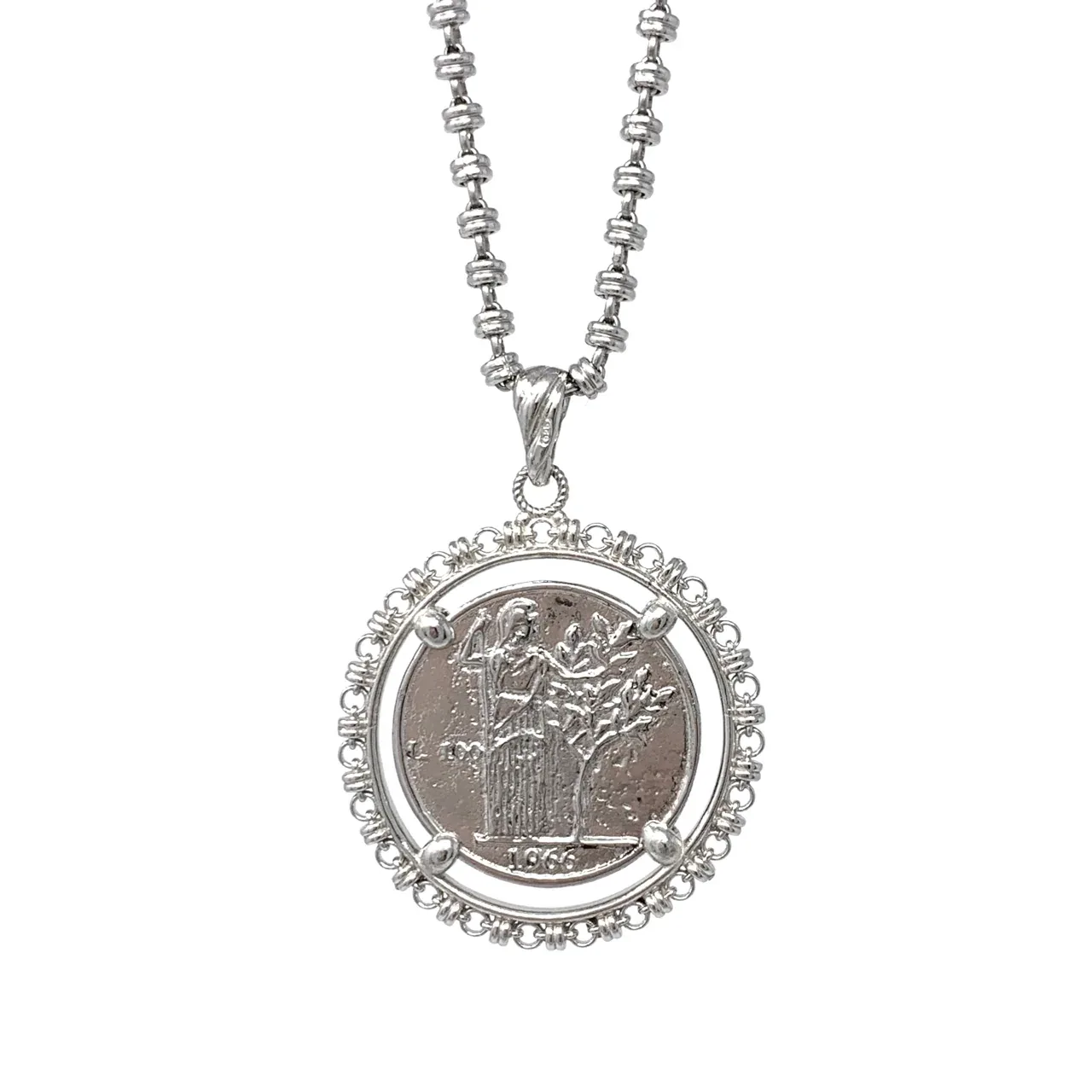 Large Filary Pendant in Silver with Italia Coin in Antique Silver - Image 2