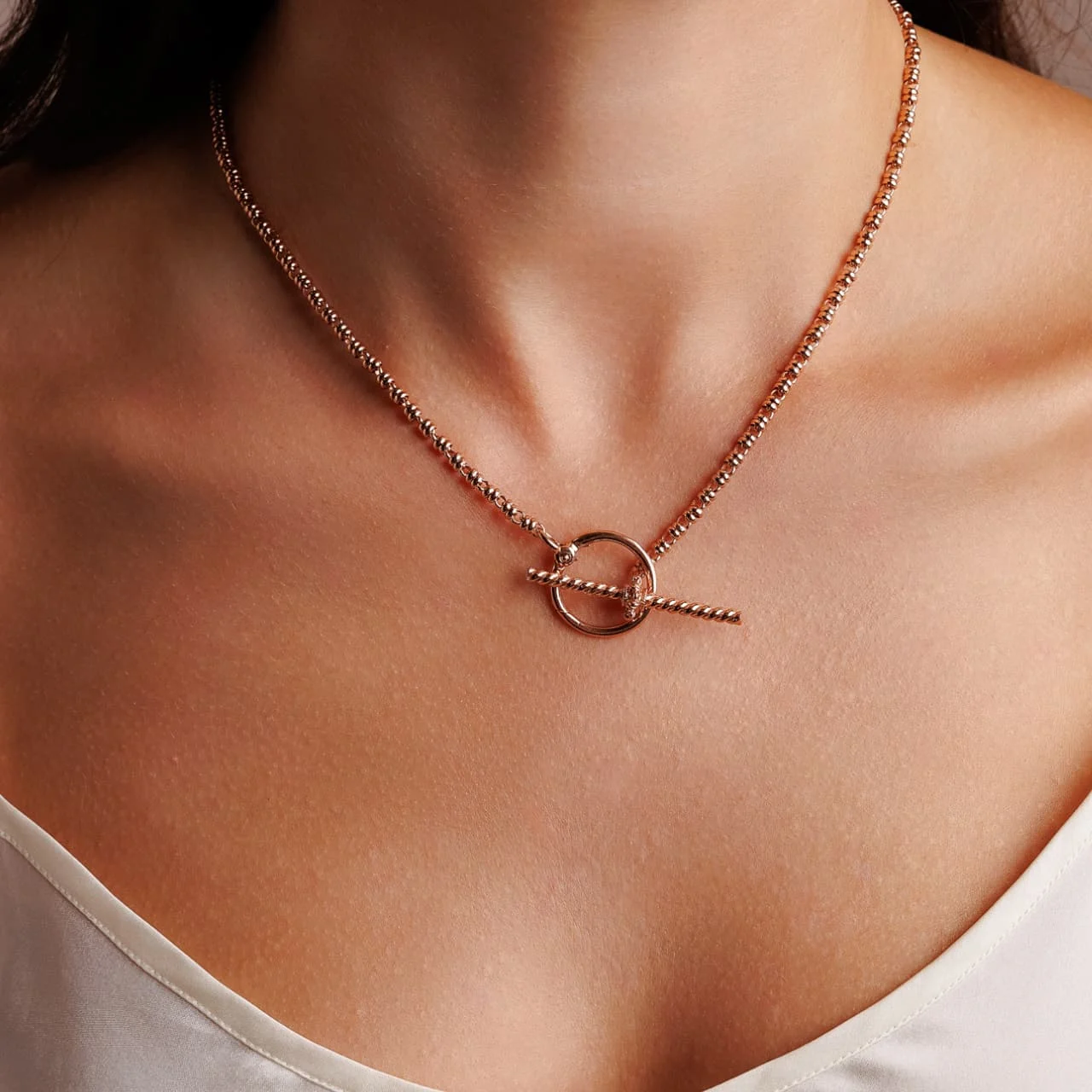 Links 3mm Toggle Necklace in Rose Gold - Image 2