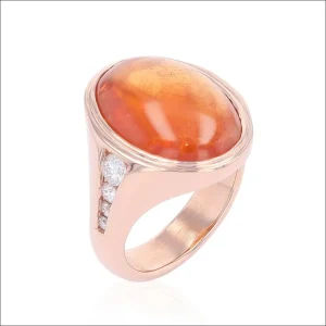Mandarin Garnet and Diamond Ring 14K Rose